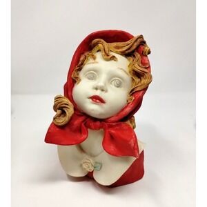 GGS 1996 Sculpture Girl Red Riding Hood  6.5" Tall Curly Hair Figurine Art Piano